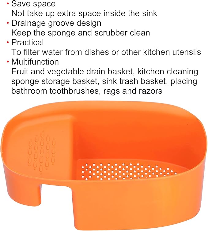 Drain Basket, Vegetable Strainers Sink Drain Rack Fruit Drainer 3X8.3 Inch Vegetable Washing Basket for Toilet for Kitchen for Sinks for Bathroom(orange)