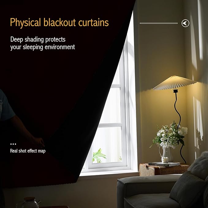 AJAZZ 100% Blackout Self Adhesive Curtains Small Window Short Temporary Blackout Curtains Easy to Install Used for Bedroom Kitchen Window Cover (Burgundy, 35" W x 54" L) 1 Panel