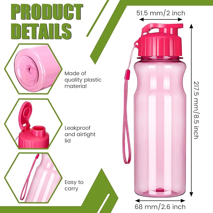 Tioncy 20 Pieces Plastic Water Bottles for Adults Bulk 17 oz Sport Drink Bottles with Handle Strap Lightweight Leakproof Drink Flip Top cups for Party Outdoor (Bright Color,bright style)
