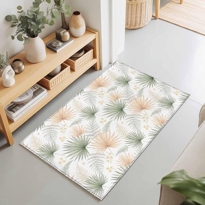 Area Rug 2x3ft, Boho Tropical Palm Washable Rugs for Living Room Bedroom, Watercolor Seamless Background Soft Non-Slip Area Rugs Rectangle Floor Carpet for Dining Room
