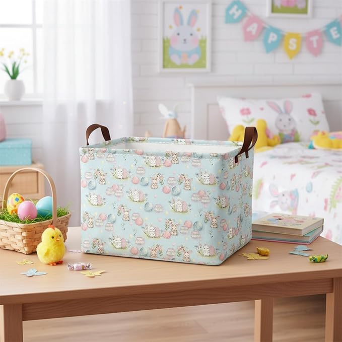Large Rectangular Cute Kid Easter Basket Empty Bunny Eggs Easter Basket Gift Spring Room Storage Organizer Décor (E-09)