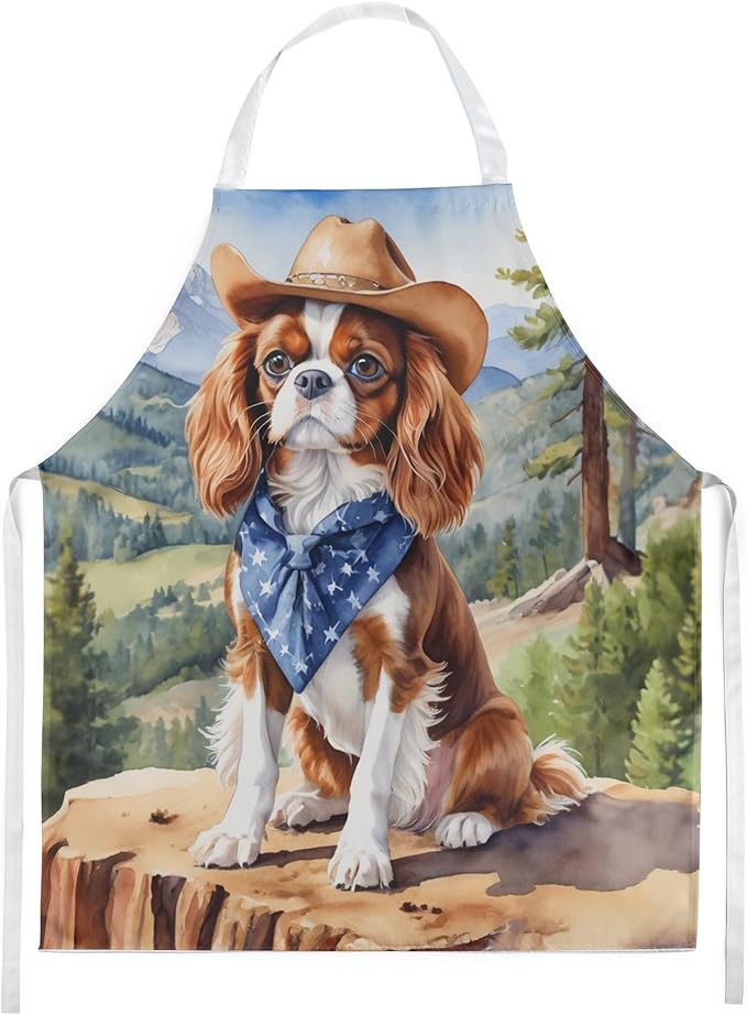 Caroline's Treasures Cavalier Spaniel Cowboy Welcome Apron Cooking Kitchen Server Baking Crafts Gardening for Adult Women Men, Unisex, Large, Multicolor