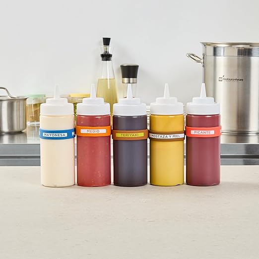 Restaurantware Silicone Squeeze Bottle Band 10 Count 2.75 Inch Dishwasher Safe Condiment Identification Band, Teriyaki Brown Non-Slip Label Band for Condiment Labeling at Restaurants, Food Trucks