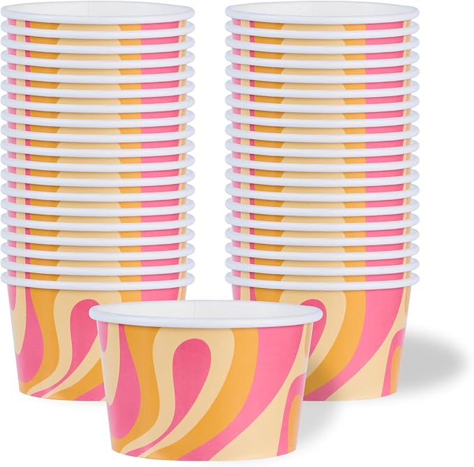 Coppetta 8 Ounce Dessert Cups, 50 Greaseproof Ice Cream Cups - Lids Sold Separately, For Hot And Cold Foods, Tropical Twist Paper Yogurt Bowls, Disposable, Sturdy - Restaurantware