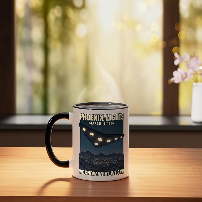 Phoenix Lights UFO V Shaped Flying Saucer Alien Ceramic Mug, Black/White
