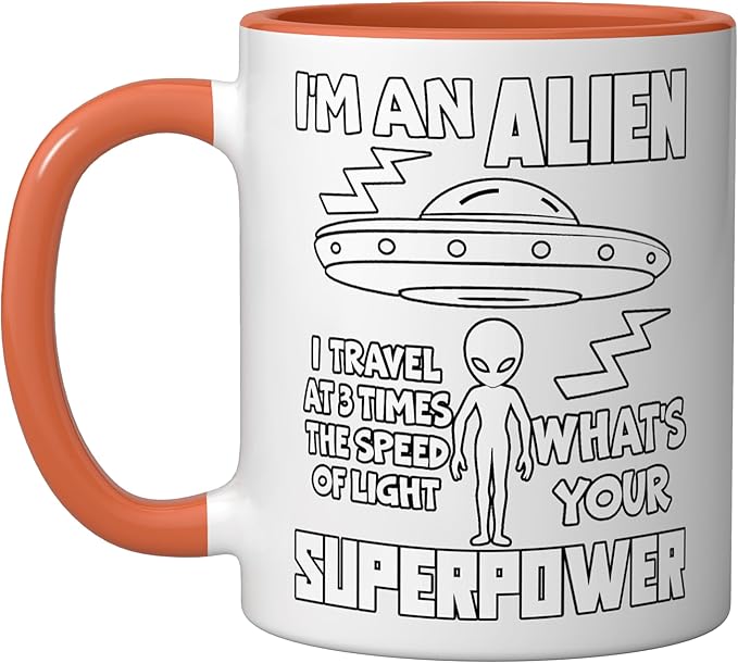 I'm An Alien Silhouette First Contact Space Apparel Ceramic Mug, Orange/White