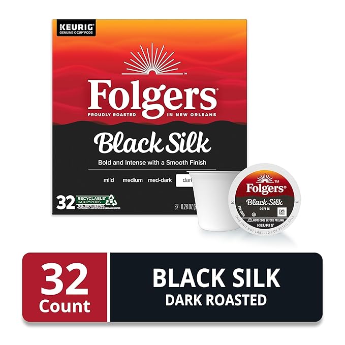 Folgers Black Silk Dark Roast Ground Coffee, 32 Keurig K-Cup Pods