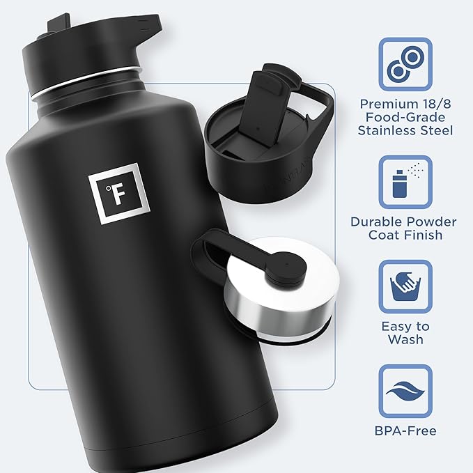 IRON °FLASK Camping & Hiking Hydration Flask with Straw, Wide Mouth Insulated Stainless Steel Sports Water Bottle - 64 oz Cotton Candy