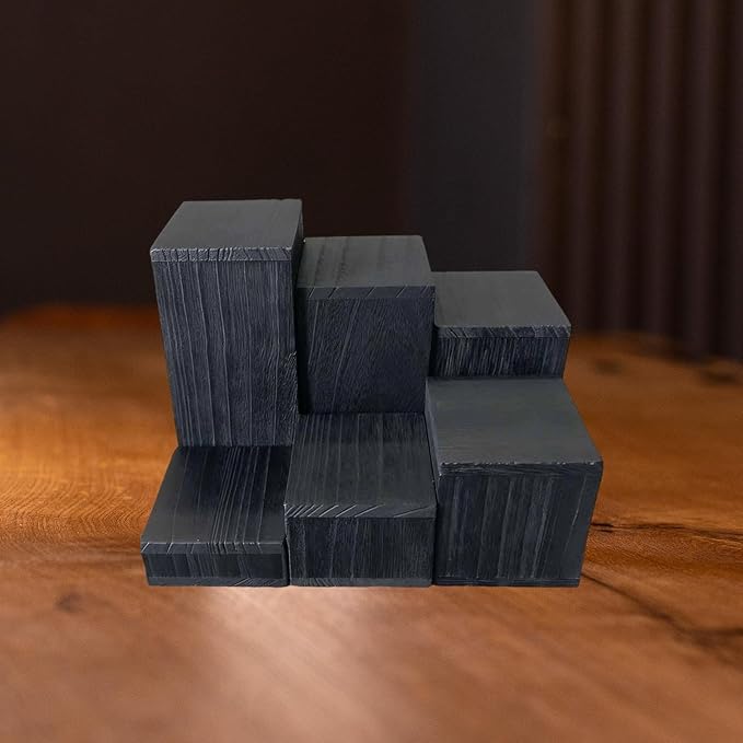 Colaxi 6x Wooden Square Perfume Holders Cupcake Rustic Jewelry Racks Display Stands for Cabinets Bedroom Collectibles Kitchen , Black