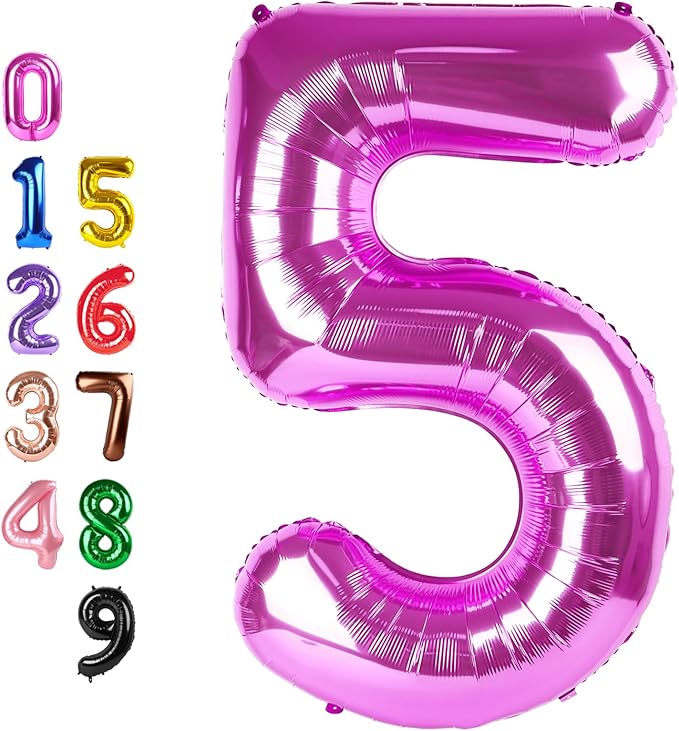 Balloons Number 5, Hot Pink Balloon Numbers for Girls Boys 40 Inch Happy Birthday Decorations for 5 15 25 2025 Graduation Wedding Anniversaries