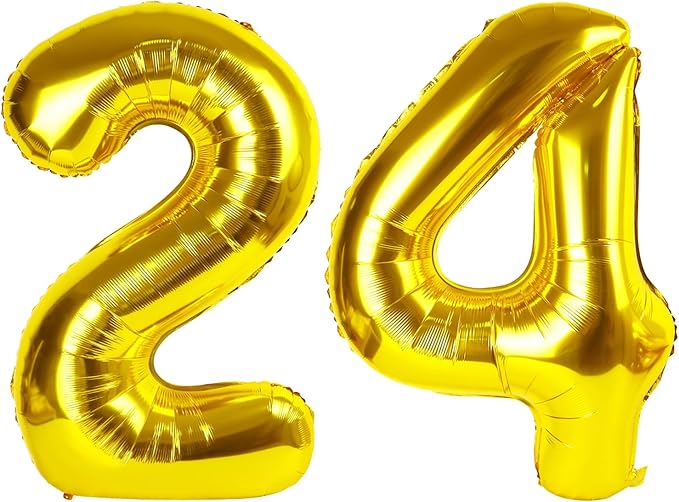 Number Balloon 40 Inch, 24 Number Balloons, Gold 42 Happy Birthday Decorations for Women Men, Ballons 24th for Wedding Anniversaries Party