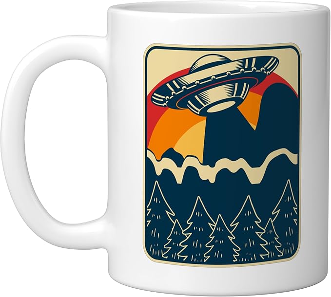 Ufo Alien Vintage Retro Ceramic Mug, White