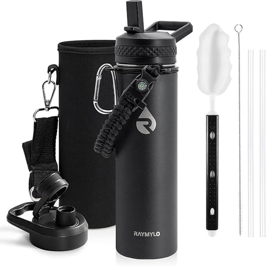 RAYMYLO Insulated Water Bottle 20 oz, Triple Wall Vacuum Stainless Steel (Cold for 24Hrs, Hot for 12Hrs), Leak Proof & Non-BPA, Kids Water Bottle Jug for School with Straw Spout Lids
