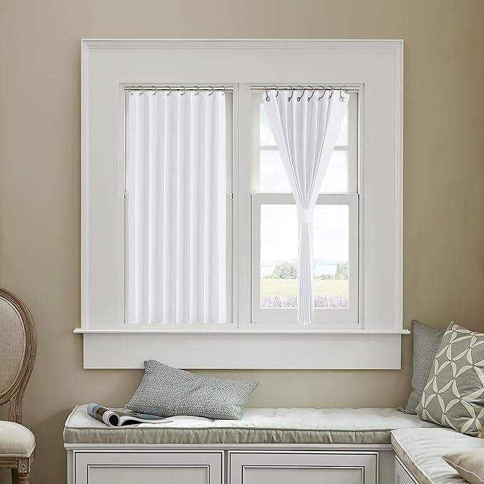 NICETOWN Bathroom Curtains for Privacy, Accordion Door Shade for Small Window Room Darkening Short Curtains for Living Room Bedroom Energy Saving Tiers, 38" W x 36" L, 1 Panel, Pure White