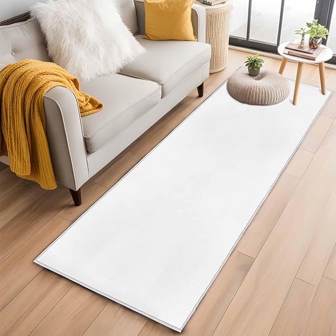 Runner Rug for Bedroom Hallway, Pure White Kitchen Runner Rugs Area Rug 2x6ft, Monochrome Plain Single Bright Color Washable Soft Floor Carpet for Entryway Stair