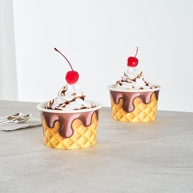 Restaurantware Ice Cream Cups 50 Pack of 8 oz Leak-Resistant Disposable Dessert Bowl Frozen Yogurt Cup Round Paper Container For Cold And Hot Desserts