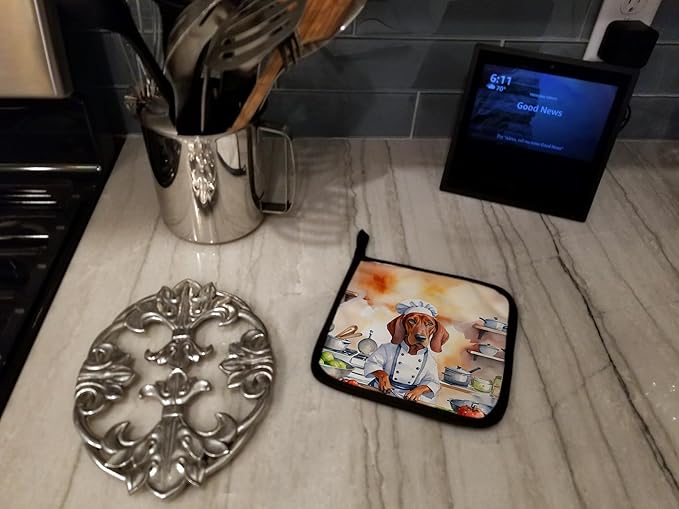 Caroline's Treasures Redbone Coonhound The Chef Pair of Pot Holders Kitchen Heat Resistant Pot Holders Sets Oven Hot Pads for Cooking Baking BBQ, 7 1/2 x 7 1/2