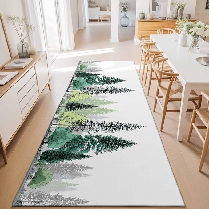 Runner Rug for Bedroom Hallway, Minimalist Pine Tree Kitchen Runner Rugs Area Rug 2x6ft, Farmhouse Watercolor Plants Washable Soft Floor Carpet for Entryway Stair
