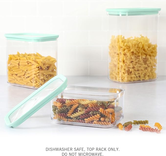 Martha Stewart Langstaff 6 Piece 92 oz, 60 oz, 26 oz Stackable Rectangular Container Set w/Martha Blue Lid