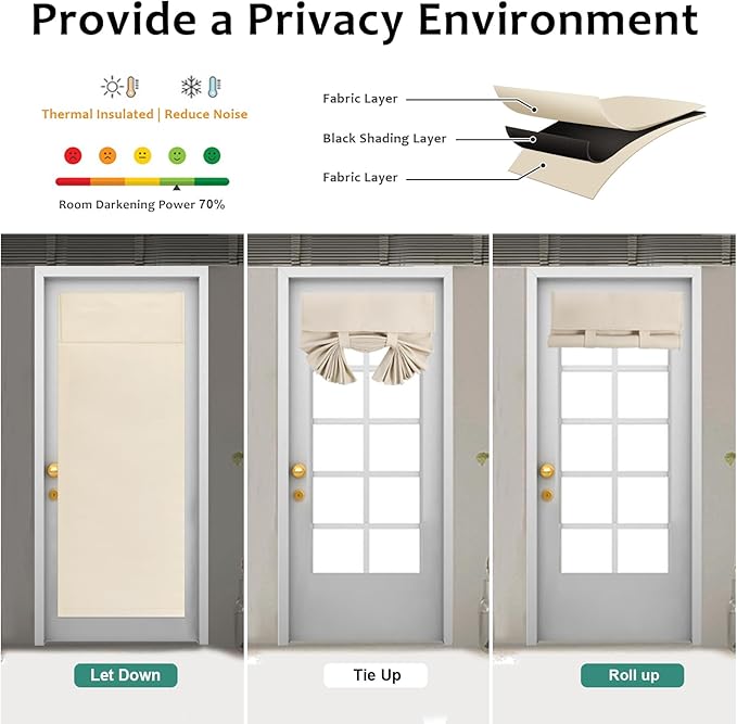WdFour French Door Curtain - Blackout Thermal Insulated Door & Window Cover for Front/Side Doors - Noise Reducing & Energy Saving - Oatmeal, 34x80 Inches, 1 Panel