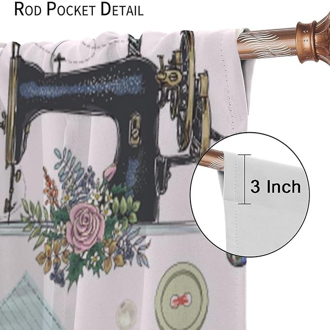 Fashion Blackout Curtain,Clothes Sewing Theme for Women Girls Watercolor Style Window Curtains Dining Room Kitchen Bedroom Living Room Office Nursery Drapes,63x72 in