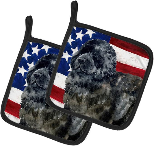 Caroline's Treasures BB9671PTHD Newfoundland Patriotic Pair of Pot Holders Kitchen Heat Resistant Pot Holders Sets Oven Hot Pads for Cooking Baking BBQ, 7 1/2 x 7 1/2