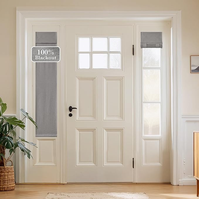NICETOWN 100% Blackout Linen Sidelight Door Curtains for Small Window, Privacy French Door Curtain 69 Inches Long for Living Room, Room Darkening Window Covering, 1 Panel, 12W x 69" L, Grey