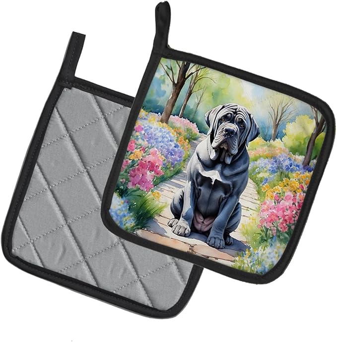 Caroline's Treasures Neapolitan Mastiff Spring Path Pair of Pot Holders Kitchen Heat Resistant Pot Holders Sets Oven Hot Pads for Cooking Baking BBQ, 7 1/2 x 7 1/2
