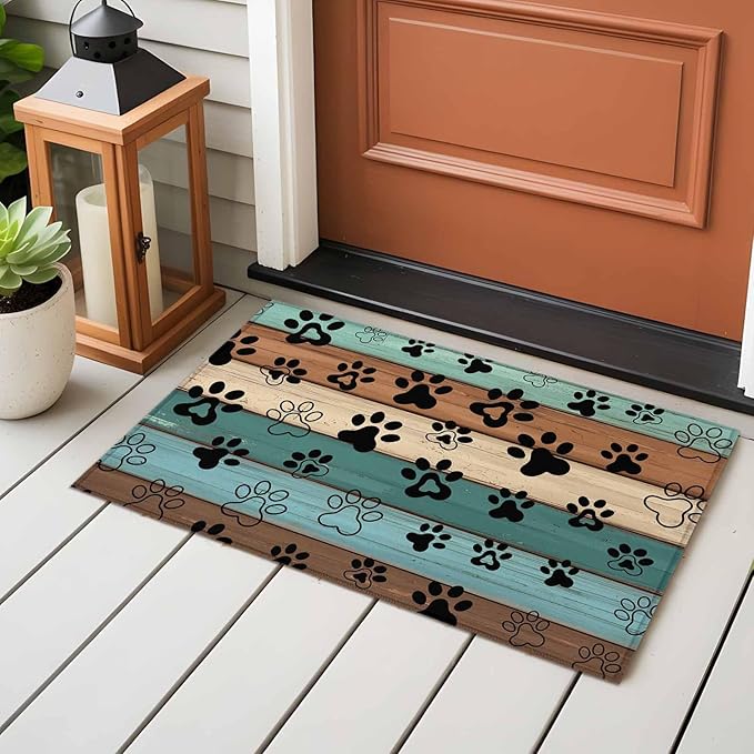 Area Rug 2x3ft, Farm Brown Wood Board Washable Rugs for Living Room Bedroom, Dog Paw Print Animal Footprint Soft Non-Slip Area Rugs Rectangle Floor Carpet for Dining Room