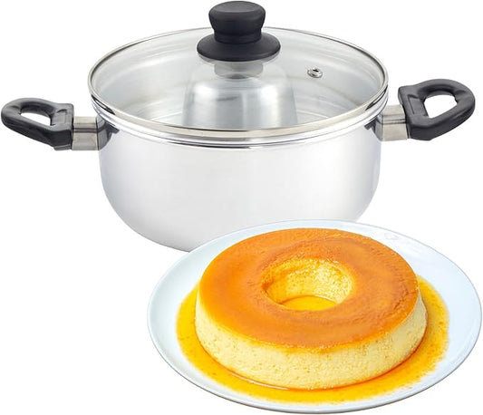 IMUSA 8in Small Aluminum Flan Double Boiler Baño Maria with Lid, 3Qt Dessert Pot for Flan, Custards, Pudding and Traditional Latin Recipes