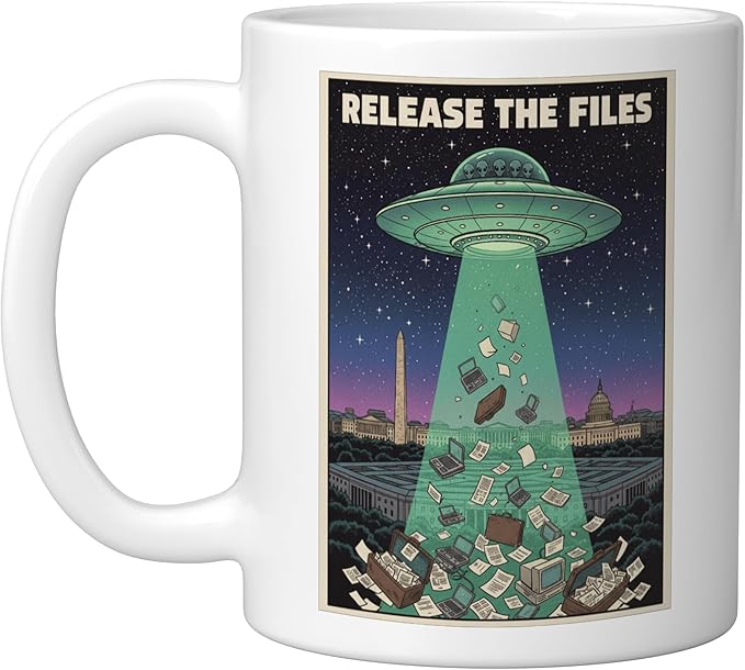 Release the Files UFO Disclosure UAP Alien Conspiracy Ceramic Mug, White