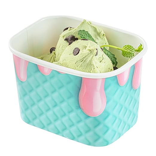 Restaurantware Paper Cups 200 Count 12 Ounce Square Disposable Ice Cream Containers, Leak-Resistant Paper Dessert To Go Cups, Hot And Cold Food, Durable Bubblegum Splash Design