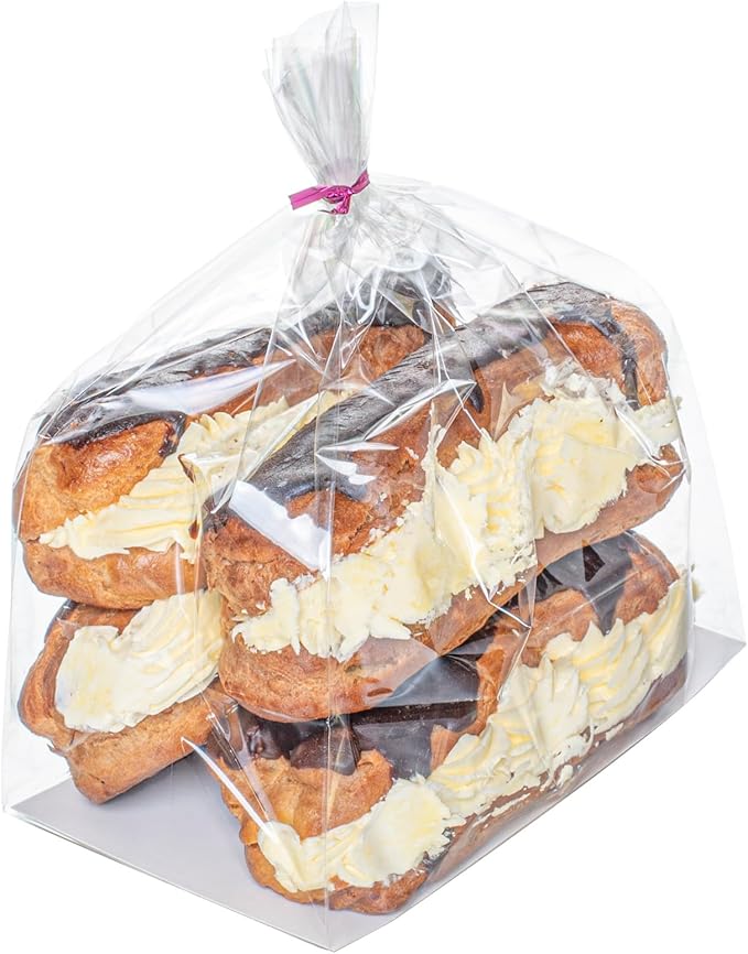Restaurantware Flat Bottom Heat Seal Sandwich Bags Heat Sealable Food Bags - Gusset Bag with Paper Insert - Clear - 7 x 4 x 9 Inch - 100ct Box - Bag Tek