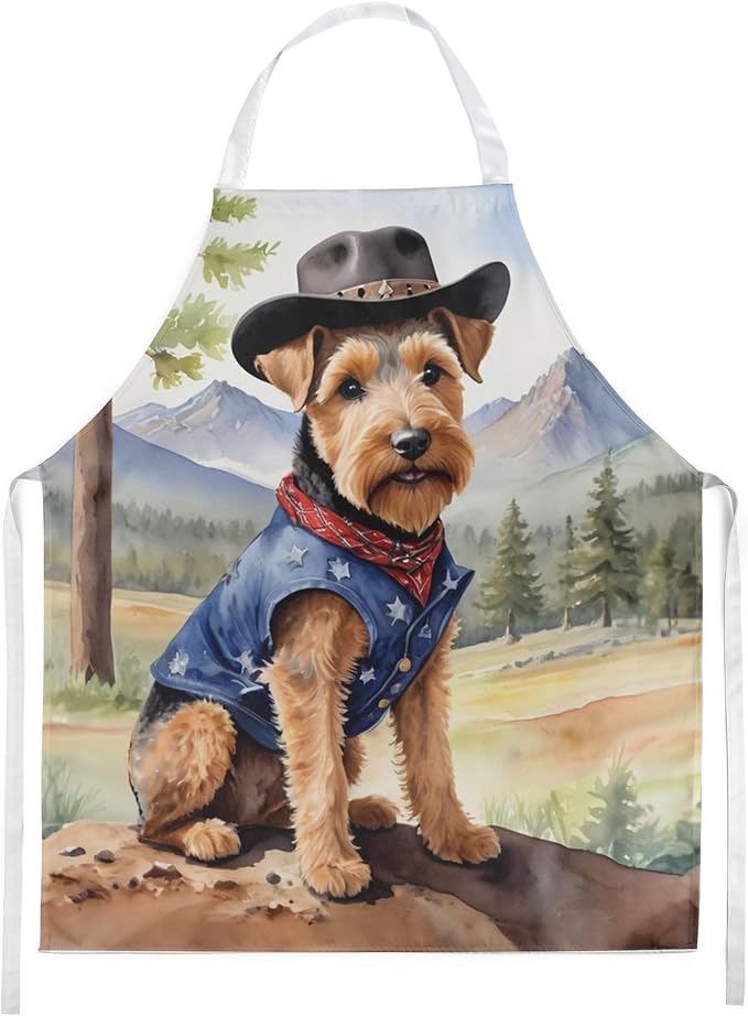 Caroline's Treasures Welsh Terrier Cowboy Welcome Apron Cooking Kitchen Server Baking Crafts Gardening for Adult Women Men, Unisex, Large, Multicolor