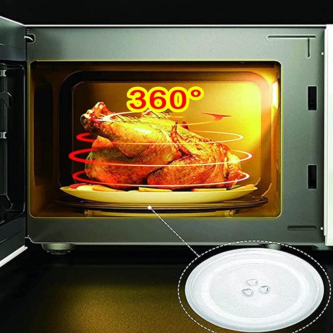 LIGUOYI Round Microwave Glass Turntable Plate with 3 Fixtures, Scratch-Resistants Microwave Glass Plate, 24.5cm 27cm 31.5cm Replacement Microwave Glass Tray, 360° Microwave Turntable Ring