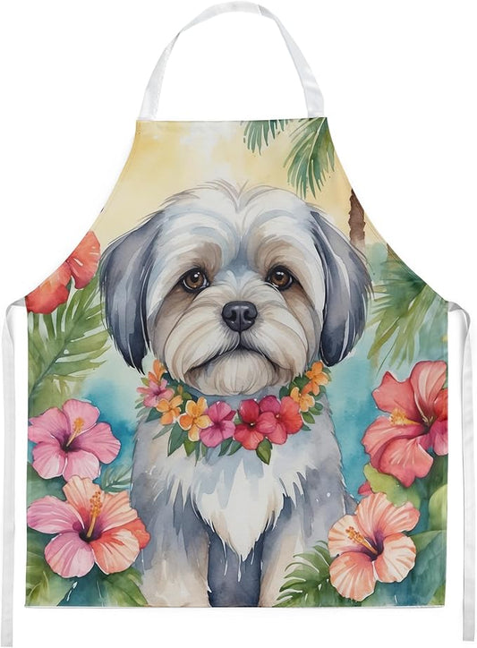 Caroline's Treasures Lhasa Apso Luau Apron Cooking Kitchen Server Baking Crafts Gardening for Adult Women Men, Unisex, Large, Multicolor