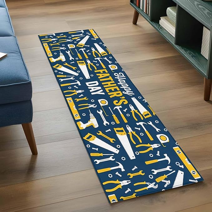 Father's Day Rectangle Rug 2x6 ft Hand Tools Workshop Equipment Soft Area Rug for Living Room Washable Non-Slip Carpet Indoor Mat for Bedroom Dining Room Holiday Decor