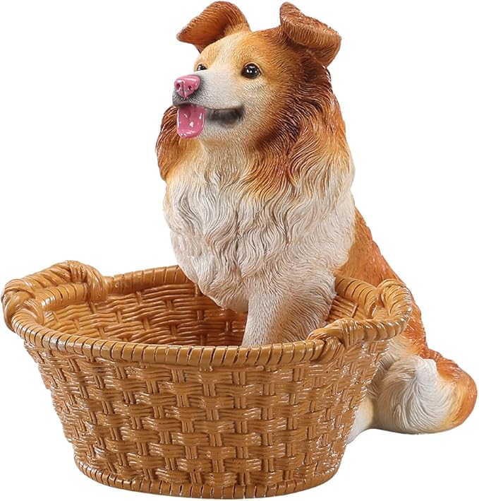 Cute Border Collie Candy Bowl, Resin Dog Figurine Key Bowl for Entryway Table, Desktop Storage Basket Organizer for Desk, Unique Dog Lover Gift