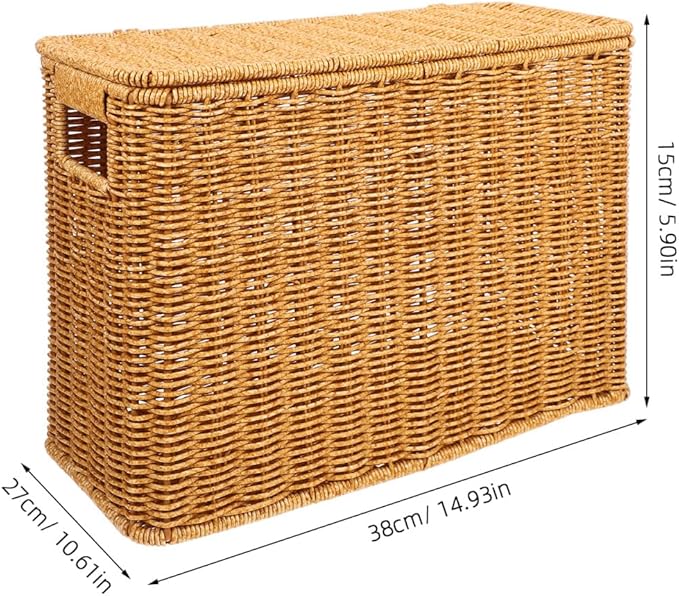 Alipis Woven Basket with Lid and Handle 15X11X6 Inch Portable Gap Storage Box for Organizing Toys Magazines Household Sundries