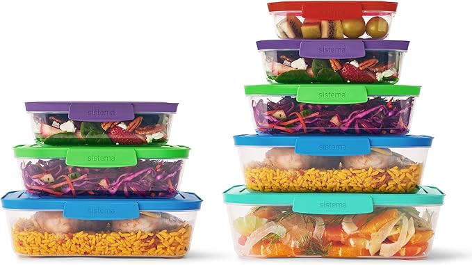 Sistema Nest It Meal Prep Food Storage Containers with Lids, 8-Pack of Assorted Sizes, Airtight & Leak-Resistant, Dishwasher, Microwave, & Freezer-Safe, BPA-Free