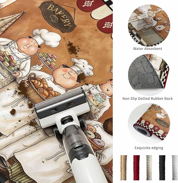 Area Rug 8x10ft, Farmhouse Cartoon Chef Washable Rugs for Living Room Bedroom, Cooking Theme Black White Checkered Soft Non-Slip Area Rugs Rectangle Floor Carpet for Dining Room