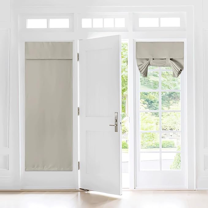 NICETOWN Classroom Door Curtains for Windows, 72 inches Length Thermal Insulated Curtain for Front Back Door, Blackout Shade for Glass Patio Sliding, 1 Panel, Light Flaxen, 30" Wide