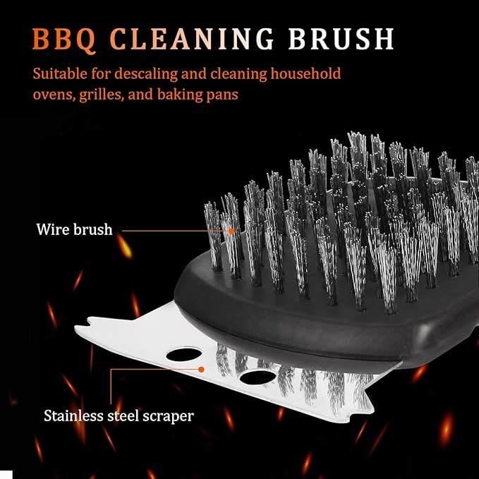15.75” Grill Brush - Heavy Duty BBQ Scraper with Ergonomic Non-Slip Grip & Steel Bristles, Deep Clean Outdoor Grill Grates Without Bending (Safer, Long Handle)