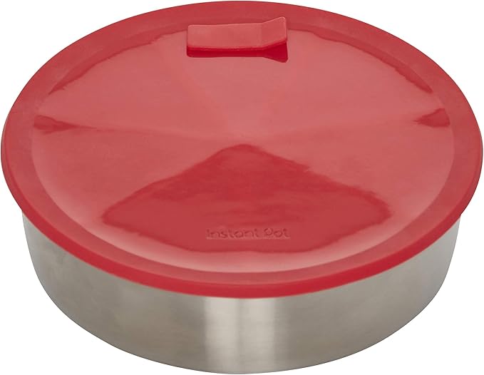 Instant Pot Official Round Nonstick Cook/Bake Pan with Lid & Removable Divider, Multi-Purpose, Heavy-Duty, Dishwasher Safe, Oven Safe, 7", 32 oz, Red, Compatible with 6-Quart and 8-Quart Cookers