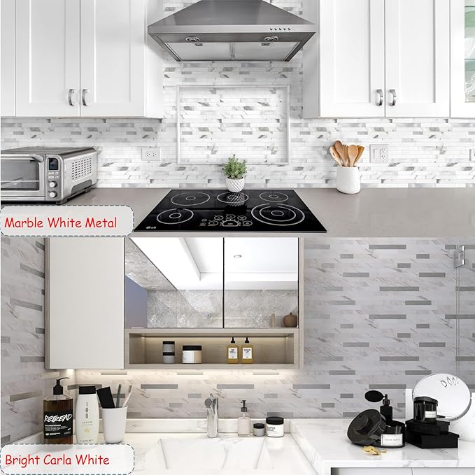 Yipscazo 2026 New Upgrade Peel and Stick Backsplash, Stick on Backsplash Tiles for Kitchen, Bathroom, Fireplace (10 Packs, Pure White)