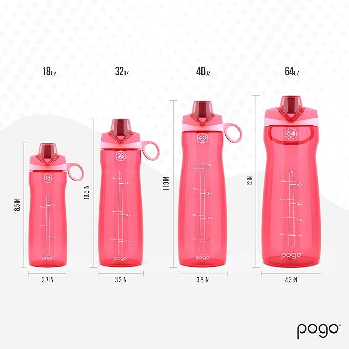 Pogo Plastic Water Bottle with Chug Lid and Carry Handle, Reusable, BPA Free, Dishwasher Safe, Perfect for Travel, School, Outdoors, and Gym | 18oz, 32oz, 40oz, 64oz