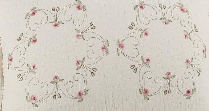 MODERN HEIRLOOM Felisa Floral Embroidered Quilted Bedspread, Lightweight All Seasons Vintage Bedding, Queen Size 102" W x 118" L, Pink/Ivory
