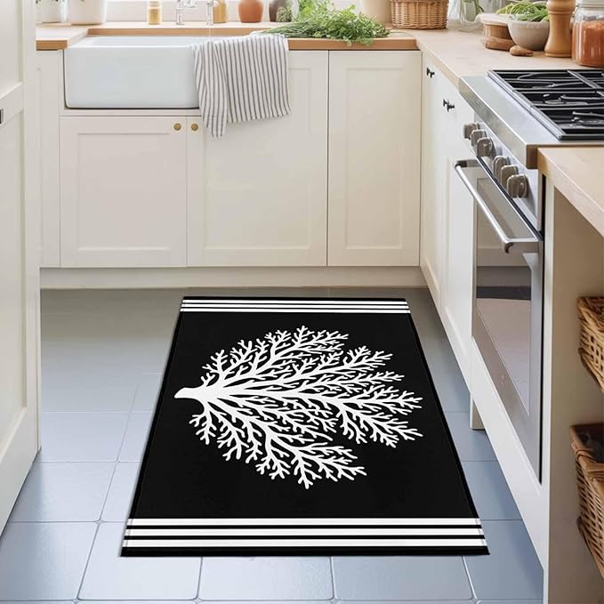 Area Rug 2x3ft, Coastal Coral Reef Texture Washable Rugs for Living Room Bedroom, Ocean Theme Black White Soft Non-Slip Area Rugs Rectangle Floor Carpet for Dining Room