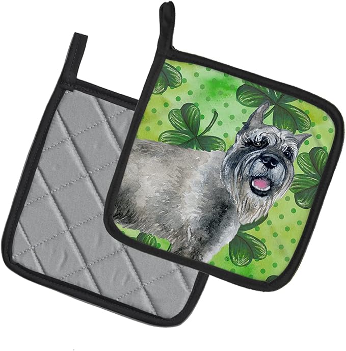 Caroline's Treasures BB9836PTHD Schnauzer St Patrick's Pair of Pot Holders, Green Kitchen Heat Resistant Pot Holders Sets Oven Hot Pads for Cooking Baking BBQ, 7 1/2 x 7 1/2