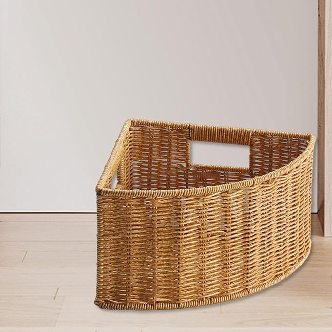 Corner Storage Basket Triangle Storage Box Lightweight with Handle Space Saving Accessory Organizer for Bathroom Magazines , S